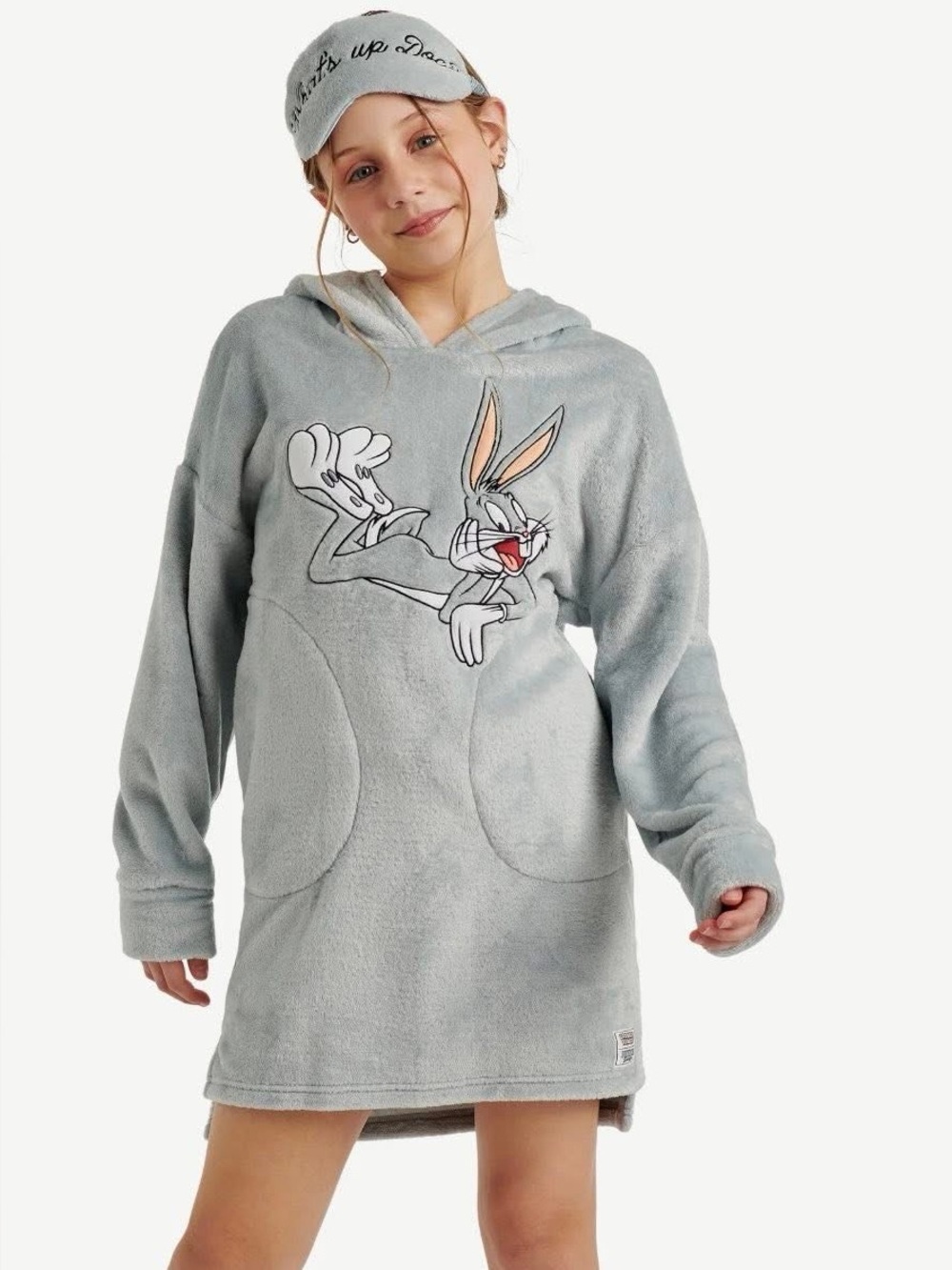 Disney Light Gray Bugs Bunny Fleece Hooded Nightgown